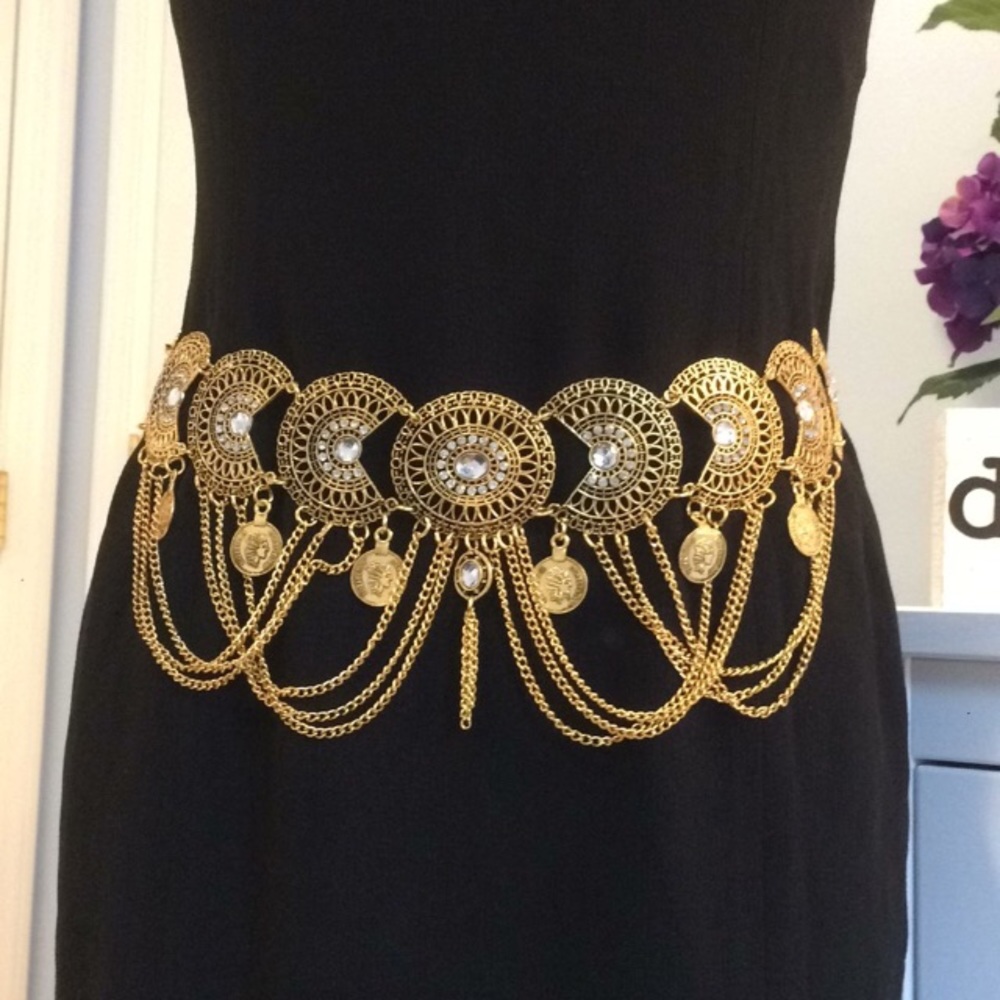 5⭐️ Rated Gold Boho Belt with Crystals Chain